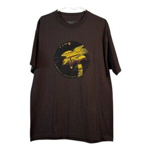 Vintage Local Motion Brown Graphic Shirt Hawaii Palm Tree Size Large EUC #0728